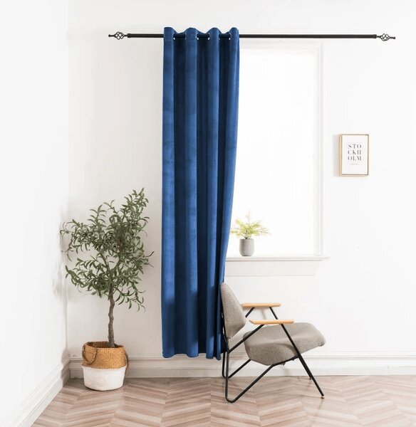 Draperie opaca ELVIO VELVET 140x250 cm, albastru marin Agatat: Inele metalice