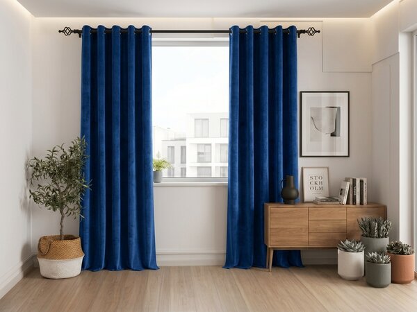 Draperie opaca ELVIO VELVET 140x250 cm, albastru marin Agatat: Inele metalice