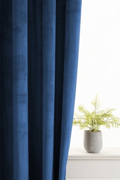 Draperie opaca ELVIO VELVET 140x250 cm, albastru marin Agatat: Inele metalice