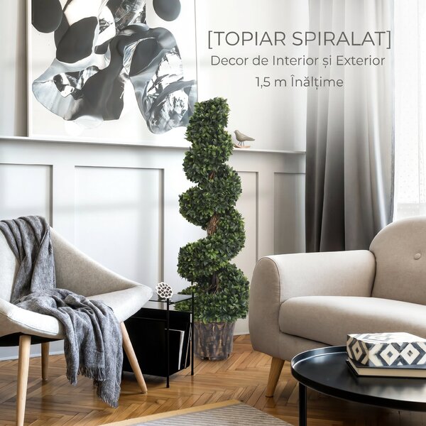 Outsunny Plantă Artificială Decorativă Buxus în Spirală cu Ghiveci Inclus, Ф32x120 cm, Verde | Aosom Romania