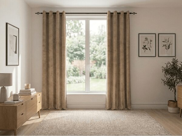Draperie opaca ELVIO VELVET 140x250 cm, bej Agatat: Inele metalice