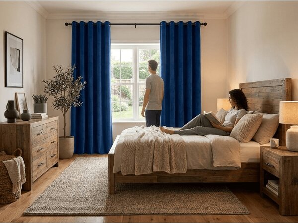 Draperie opaca ELVIO VELVET 140x250 cm, albastru marin Agatat: Inele metalice