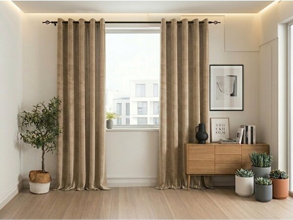Draperie opaca ELVIO VELVET 140x250 cm, bej Agatat: Inele metalice