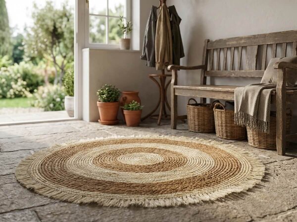 Covor rotund natural VELOR DUO ⌀ 70 cm, bej/maro