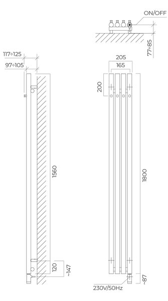Oltens Stang încălzitor electric 180x20.5 cm cupru periat 55112610