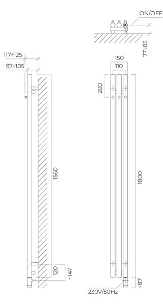 Oltens Stang încălzitor electric 180x15 cm cupru periat 55111610