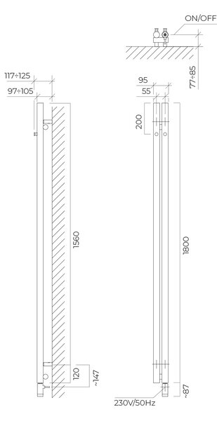 Oltens Stang încălzitor electric 180x9.5 cm cupru periat 55110610