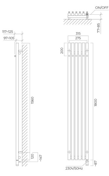 Oltens Stang încălzitor electric 180x31.5 cm cupru periat 55118610