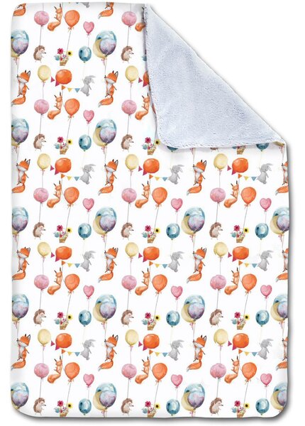 Paturica dubla pufoasa cu doua fete 100x78 cm Kidizi Fluffy Baloon Friends