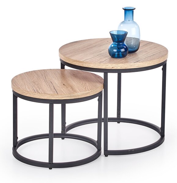 Set 2 buc. măsuțe de cafea Ozell (stejar san remo + negru). 1039434