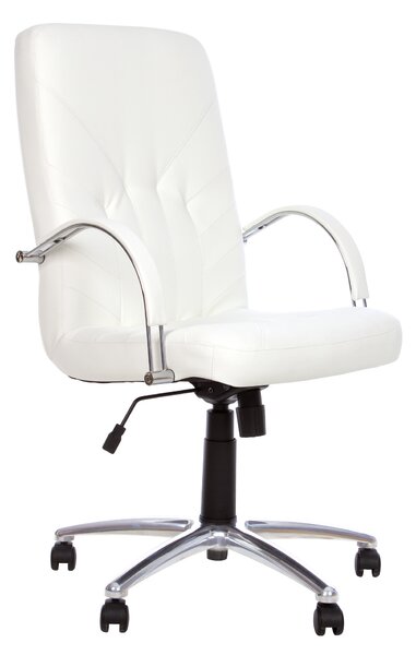 Scaun directorial Manager Steel Chrome, baza cromata, piele ecologica, alb