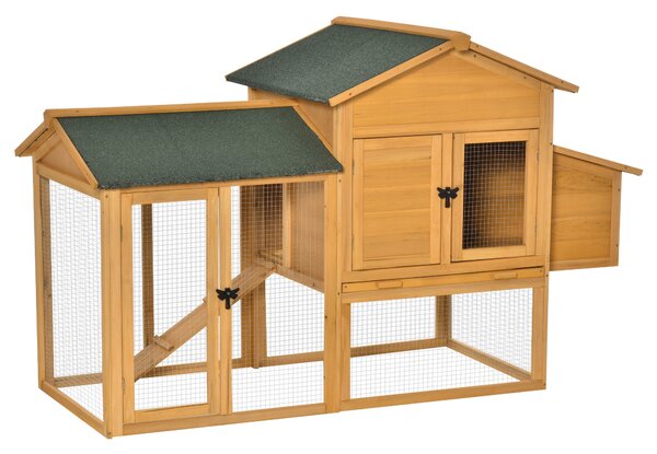 Cotet din lemn PawHut cu Casuta, Spatiu Deschis si Plasa 168x75x103cm | Aosom RO