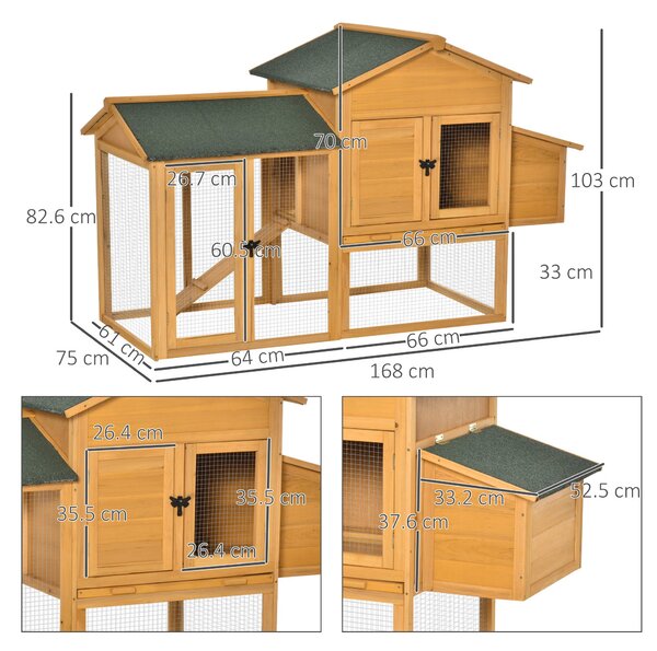 Cotet din lemn PawHut cu Casuta, Spatiu Deschis si Plasa 168x75x103cm | Aosom RO