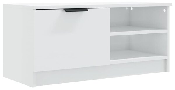 Comodă TV, alb extralucios, 80x35x36,5 cm, lemn prelucrat