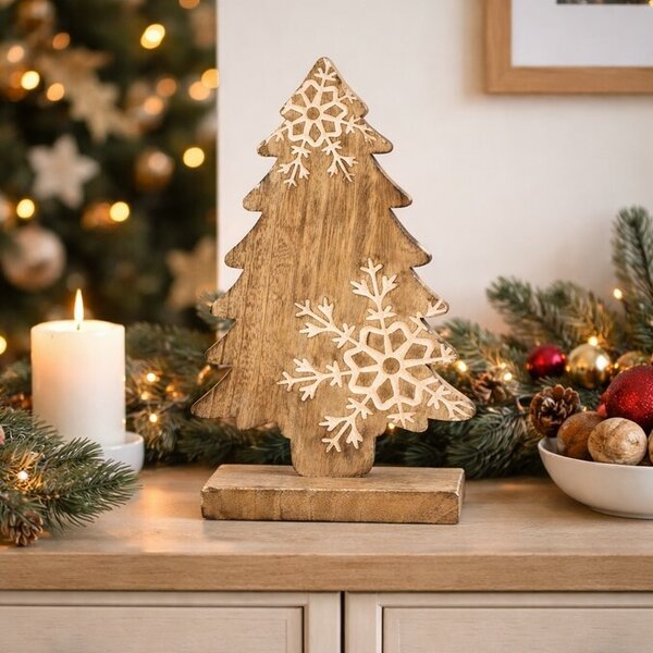 Decorațiune din lemn de mango 4Home Snowflake Tree, 33 cm