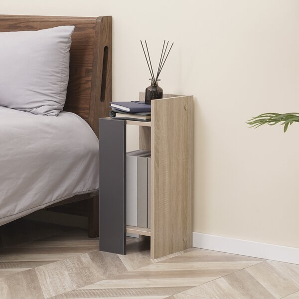 HOMCOM Set de 2 Noptiere Moderne cu Poliță Deschisă, Măsuță de Cafea, Spațiu de Depozitare, Gri, 27x25x60cm | Aosom Romania