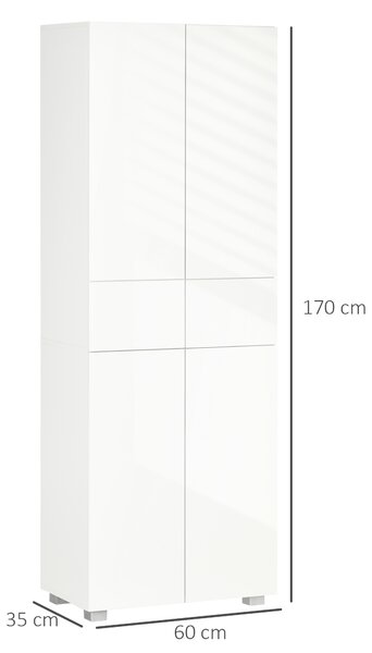 Dulap Bucatarie cu sertare,4 usi, cu 5 niveluri cu 3 rafturi reglabile, pentru sufragerie, alb lucios 60x35x170cm HOMCOM | Aosom Romania