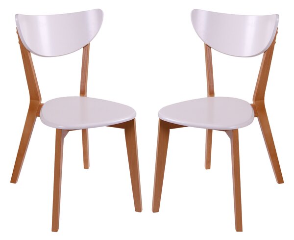 Set 2 scaune dining din lemn de fag Modern T, cadru bej/alb