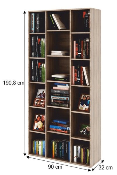 KONDELA Dulap biblioraft înalt, PAL melaminat, stejar sonoma, DUNAJ Tip13