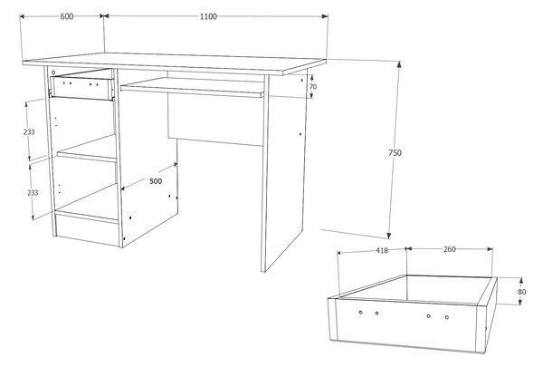 Birou haaus Togo, 1 Sertar, O Usa, Stejar Sonoma, 110 x 60 x 75 cm