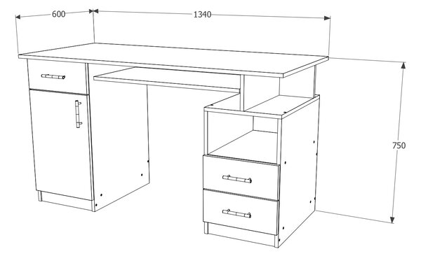 Birou haaus Berlin, Stejar Bronz/Stejar Alb, 134 x 60 x 75 cm
