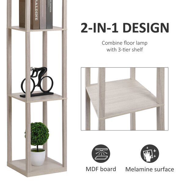 HOMCOM Lampă de podea cu rafturi integrate, Suport E27, 40W, Design Modern din MDF, 26x26x160cm, Stejar | Aosom Romania