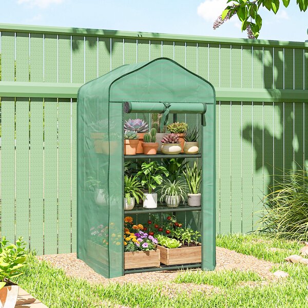 Outsunny Mini seră de grădină cu husă din PE, 3 rafturi și ușă rulabilă, 59x39x127 cm, verde | Aosom Romania