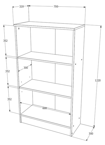 Biblioteca haaus Flint, 2 Polite, Alba, 70 x 32 x 122 cm