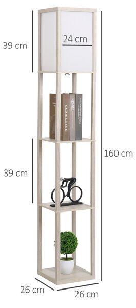 HOMCOM Lampă de podea cu rafturi integrate, Suport E27, 40W, Design Modern din MDF, 26x26x160cm, Stejar | Aosom Romania