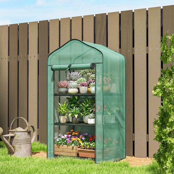 Outsunny Mini seră de grădină cu husă din PE, 3 rafturi și ușă rulabilă, 59x39x127 cm, verde | Aosom Romania