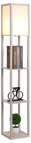 HOMCOM Lampă de podea cu rafturi integrate, Suport E27, 40W, Design Modern din MDF, 26x26x160cm, Stejar | Aosom Romania