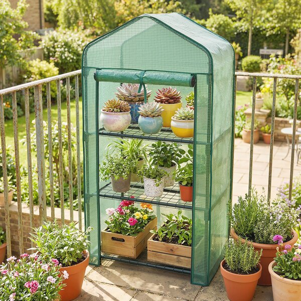 Outsunny Mini seră de grădină cu husă din PE, 3 rafturi și ușă rulabilă, 59x39x127 cm, verde | Aosom Romania