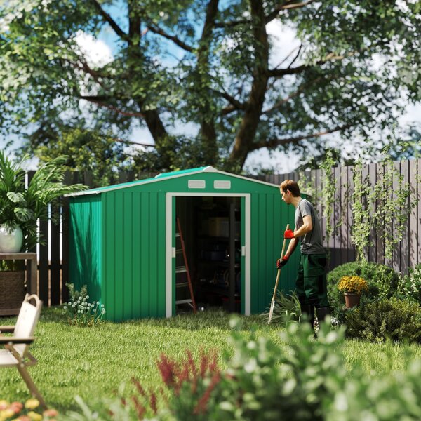 Casuta Pentru Unelte de Gradina Outsunny, Lamiera si Fier Verde 277x191x192cm | Aosom Romania
