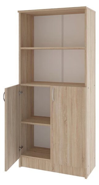 Biblioteca haaus Flint, cu Usi Inferioare si O Polita, Stejar Sonoma, 70 x 32 x 159 cm