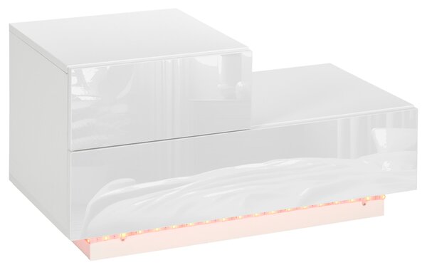 Noptieră LED Modernă HOMCOM | 16 Culori RGB cu Telecomandă | 2 Sertare | PAL | 70x37x38 cm | Alb | Aosom Romania