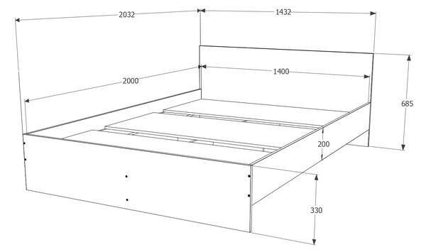 Pat haaus Remi, 200 x 140 cm, saltea spuma inclusa, Stejar Sonoma