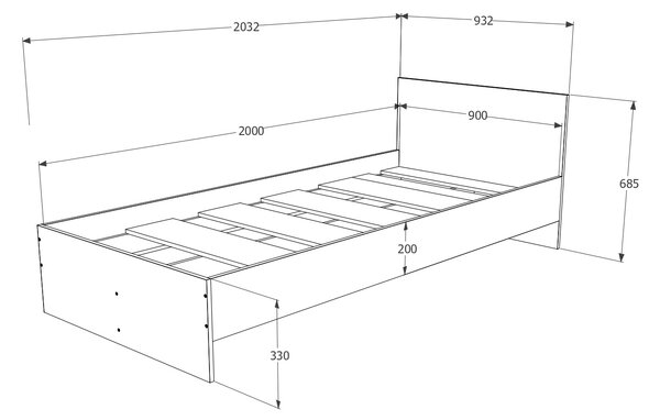 Pat haaus Remi, 200 x 90 cm, saltea spuma inclusa, Stejar Sonoma