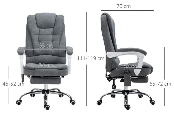 Vinsetto Scaun de Birou cu Telecomandă și 6 Puncte de Masaj, Tapitat cu Stofă Tip Catifea, 67x79x111-121 cm, Gri | Aosom Romania
