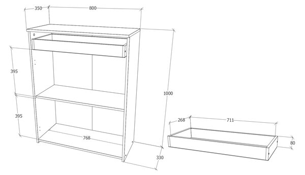 Comoda haaus Tisa, 1 Sertar, 2 Usi, Ulm Deschis, 80 x 35 x 100 cm