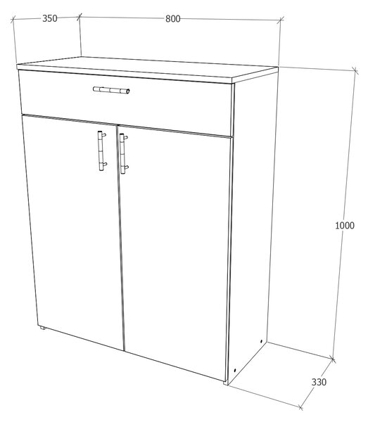 Comoda haaus Tisa, 1 Sertar, 2 Usi, Ulm Deschis, 80 x 35 x 100 cm