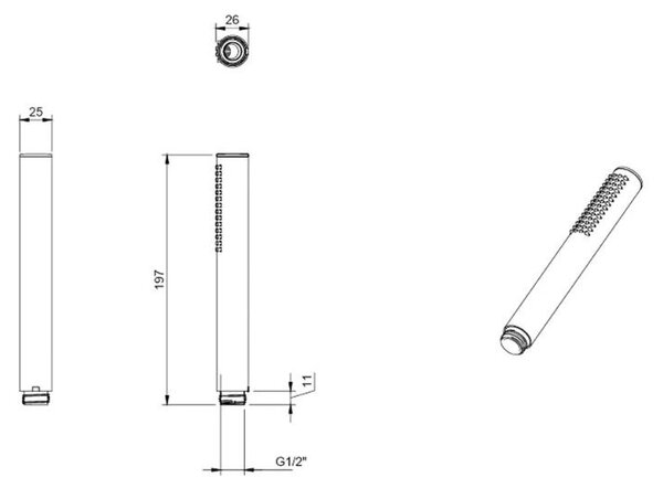 Pară de duș Villeroy&Boch, Verve, 1 jet, tip baton, negru mat
