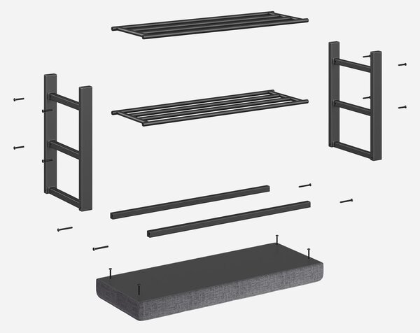 Banca cu spatiu de depozitare pentru incaltaminte cu sezut gri MOBRIX 81x49 cm, negru