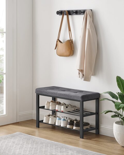 Banca cu spatiu de depozitare pentru incaltaminte cu sezut gri MOBRIX 81x49 cm, negru