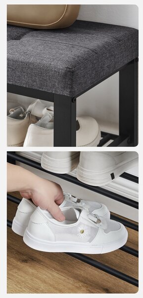 Banca cu spatiu de depozitare pentru incaltaminte cu sezut gri MOBRIX 81x49 cm, negru