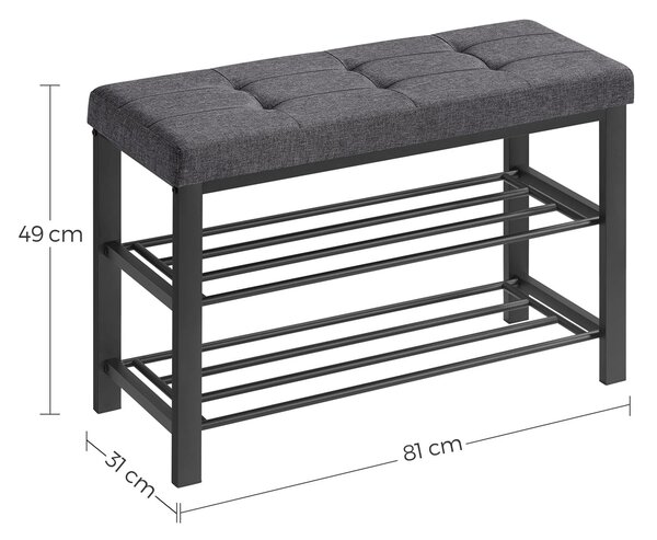 Banca cu spatiu de depozitare pentru incaltaminte cu sezut gri MOBRIX 81x49 cm, negru