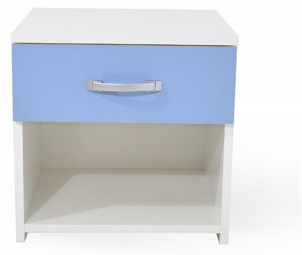 Noptiera haaus Leco, 1 Sertar, Alb/Bleu, 40 x 35 x 40 cm