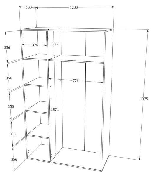 Dulap haaus Nero, 3 Usi, Stejar Sonoma, 120 x 52 x 200 cm