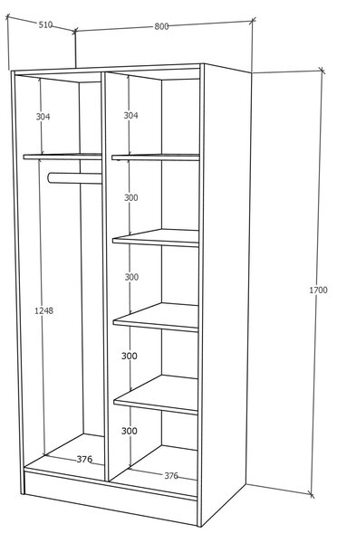 Dulap haaus Remi, 2 Usi, cu polite, Stejar Bronz, 80 x 51 x 170 cm