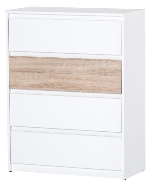 Cabinet din pal cu 4 sertare Venetia 07 White / Sonoma Oak, l80xA38xH104 cm