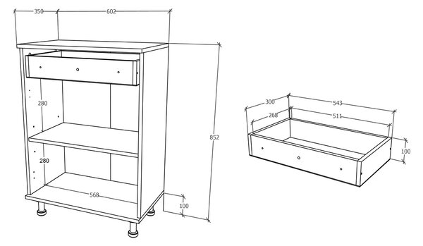 Corp haaus Zaria, 1 Sertar, 2 Usi, Alb lucios/Alb, MDF, L 60 x l 35 x H 85 cm